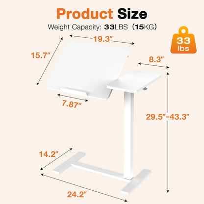 Modern L-Shaped Bedside Table with Wheels – Adjustable Height Mobile Laptop Workstation for Home & Bedroom