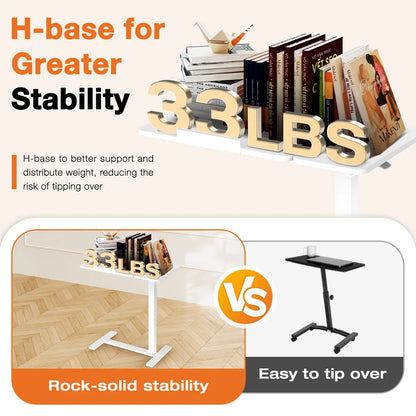 Modern L-Shaped Bedside Table with Wheels – Adjustable Height Mobile Laptop Workstation for Home & Bedroom