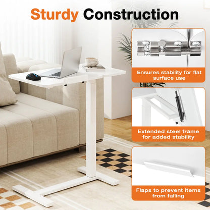 Modern L-Shaped Bedside Table with Wheels – Adjustable Height Mobile Laptop Workstation for Home & Bedroom
