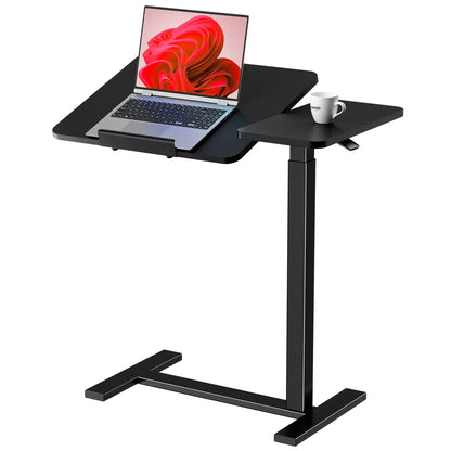 Modern L-Shaped Bedside Table with Wheels – Adjustable Height Mobile Laptop Workstation for Home & Bedroom